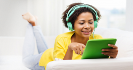 lady listening to an audiobook 