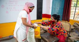 filling up a bag with flour 